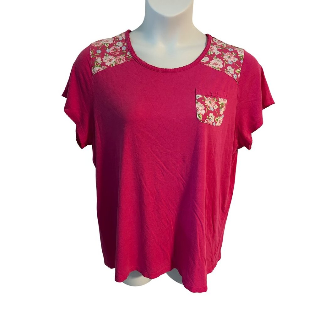 Carole Hochman Heavenly Soft Pink Floral Night Sleep Shirt Pajama Top Size 1X
